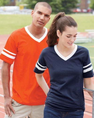 T-Shirt – Augusta 360 – V-Neck Jersey with Striped Sleeves